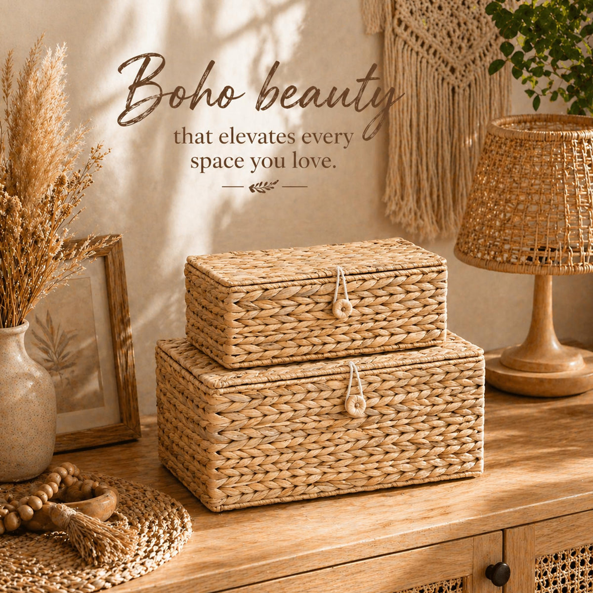 LUSYDECO woven rattan box uses natural materials in an elegant organiser