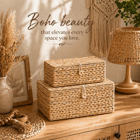 LUSYDECO woven rattan box uses natural materials in an elegant organiser