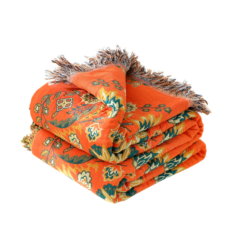 LUTBM Boho Throw Blanket front pattern draped over bed adds cozy, breathable texture