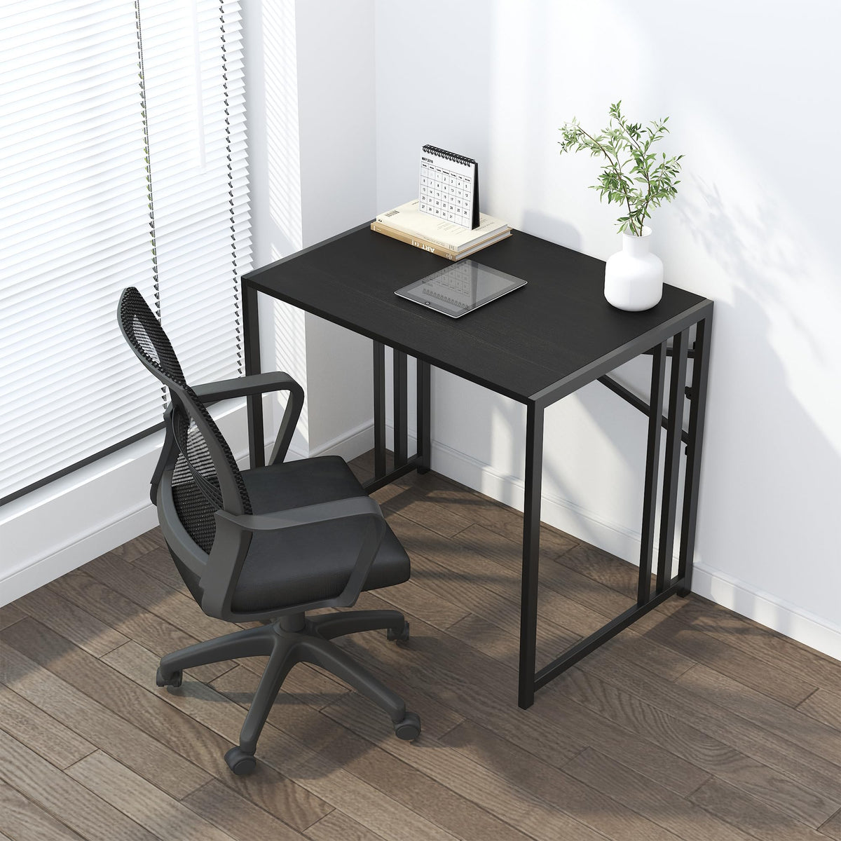 Lutown-Teen black folding desk laid flat as portable picnic table option.