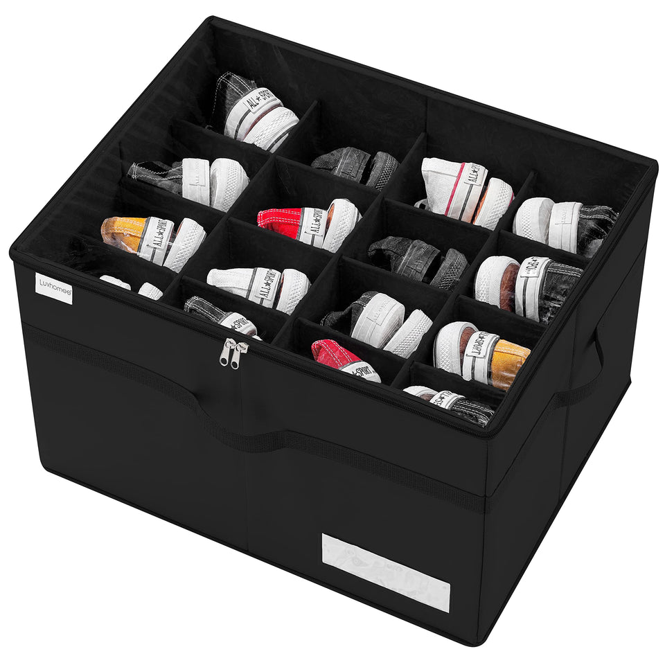 Luvhomee shoe storage organizer with 16 compartments for closet organization