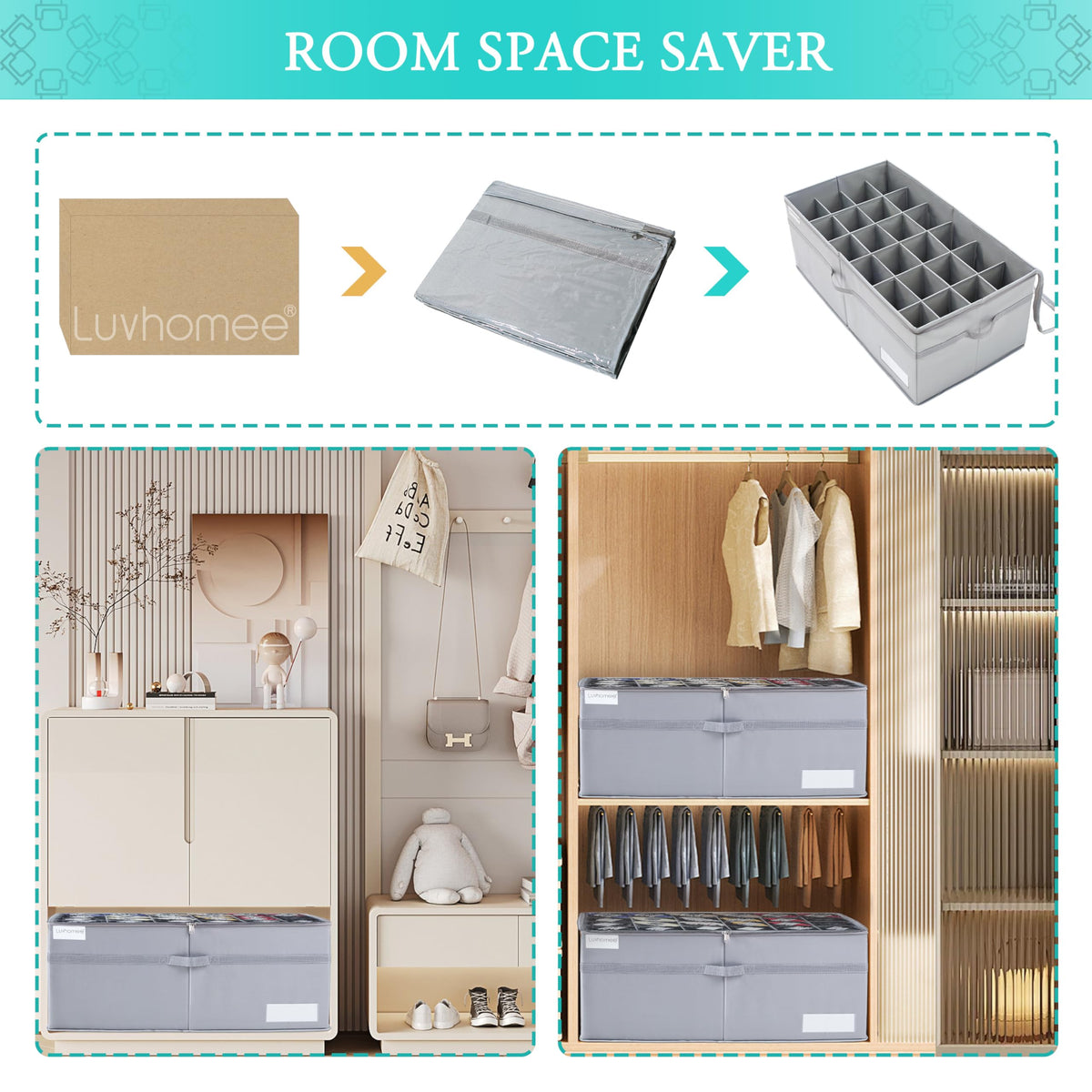 LUVHOMEE 24-compartment bin simplifies closet organization at a glance.