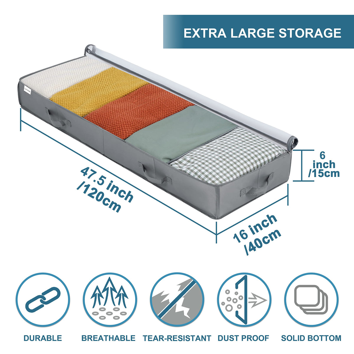 LUVHOMEE under-bed storage bins with clear vinyl cover for fast content visibility