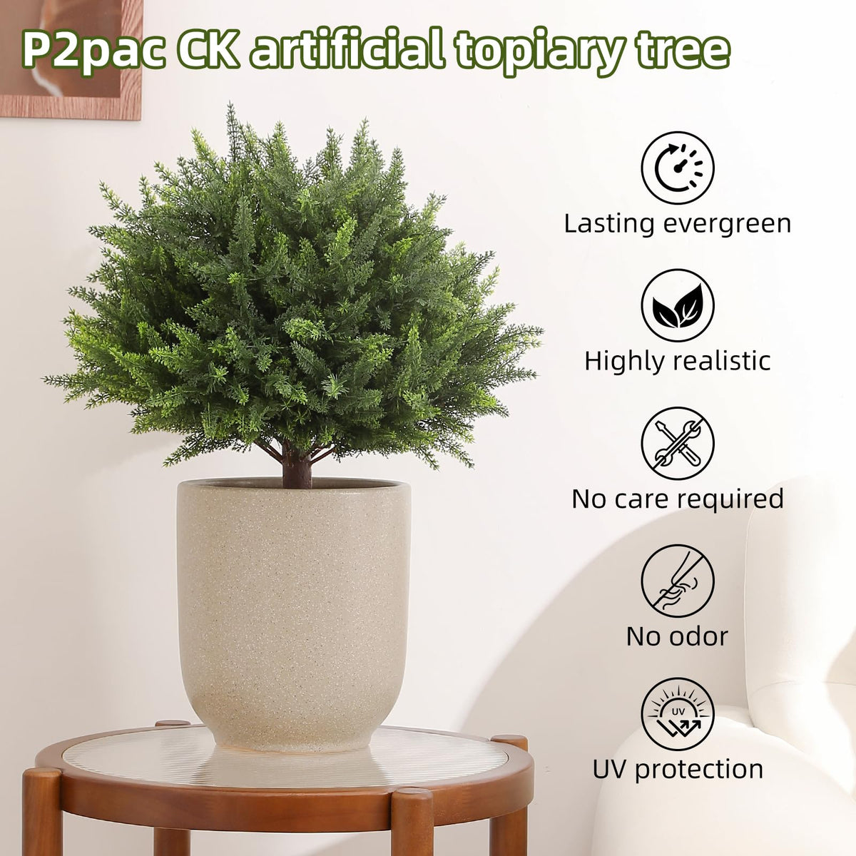 LUWENER cedar topiary in a pot for versatile porch decor.