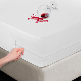 LUX Decor Queen Mattress Encasement front view with secure zipper for protection.