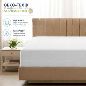 LUX Decor Queen encasement waterproof surface protecting the mattress from spills.