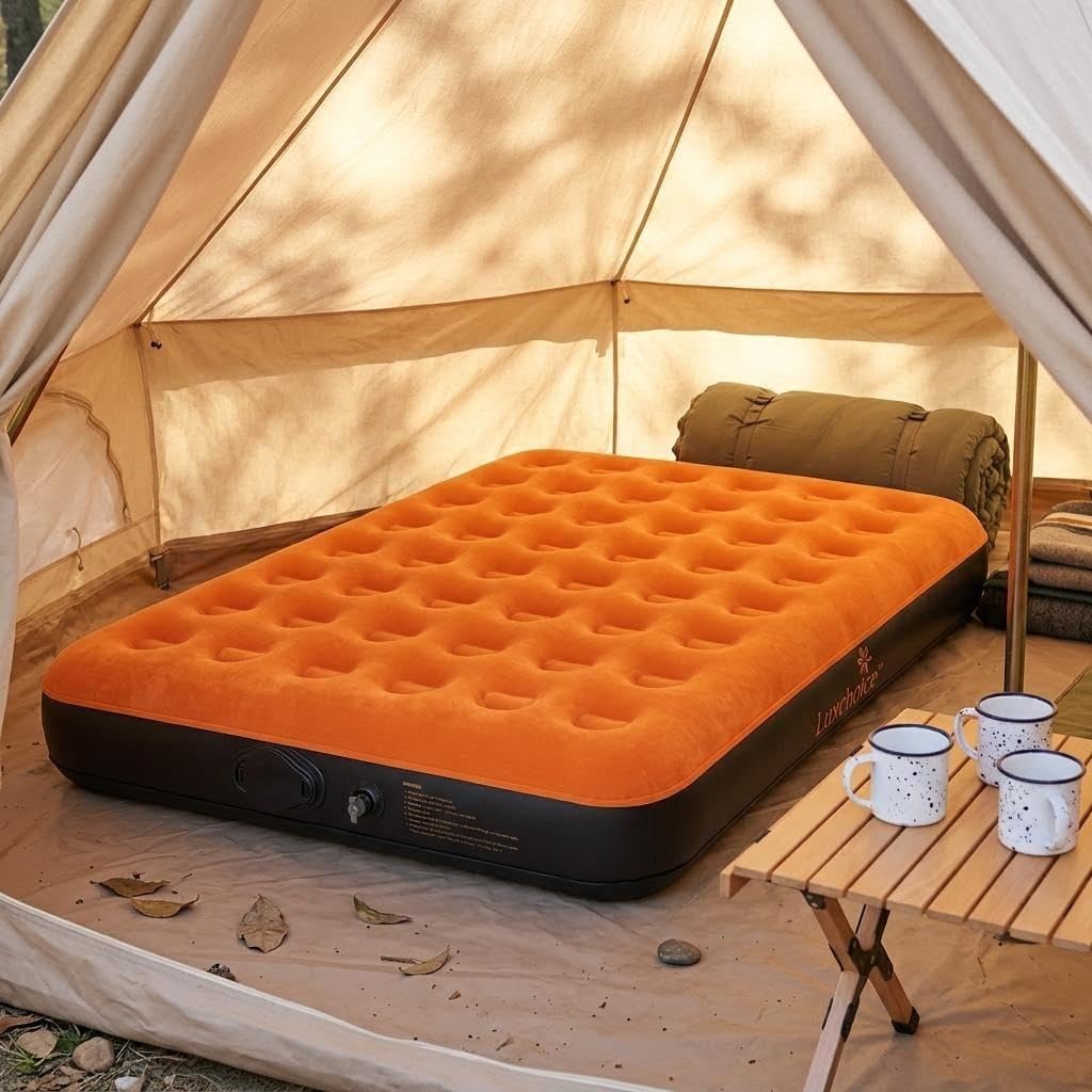Luxchoice queen air mattress with carry bag for easy storage after use.