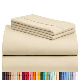LuxClub 4pc king sheet set fitted sheet with deep pocket for a secure mattress fit.