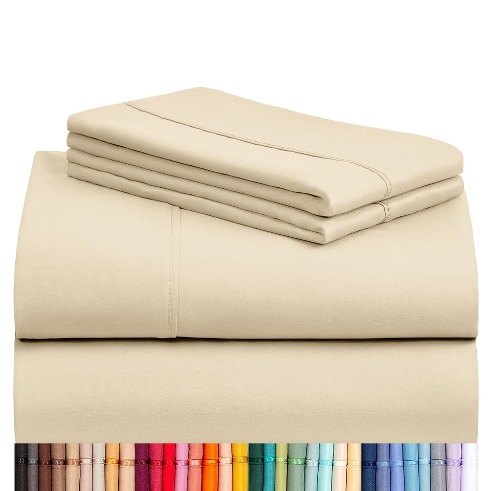 LuxClub 4pc king sheet set fitted sheet with deep pocket for a secure mattress fit.