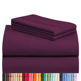 LuxClub 4 PC queen sheet set in eggplant color offers soft, breathable comfort.