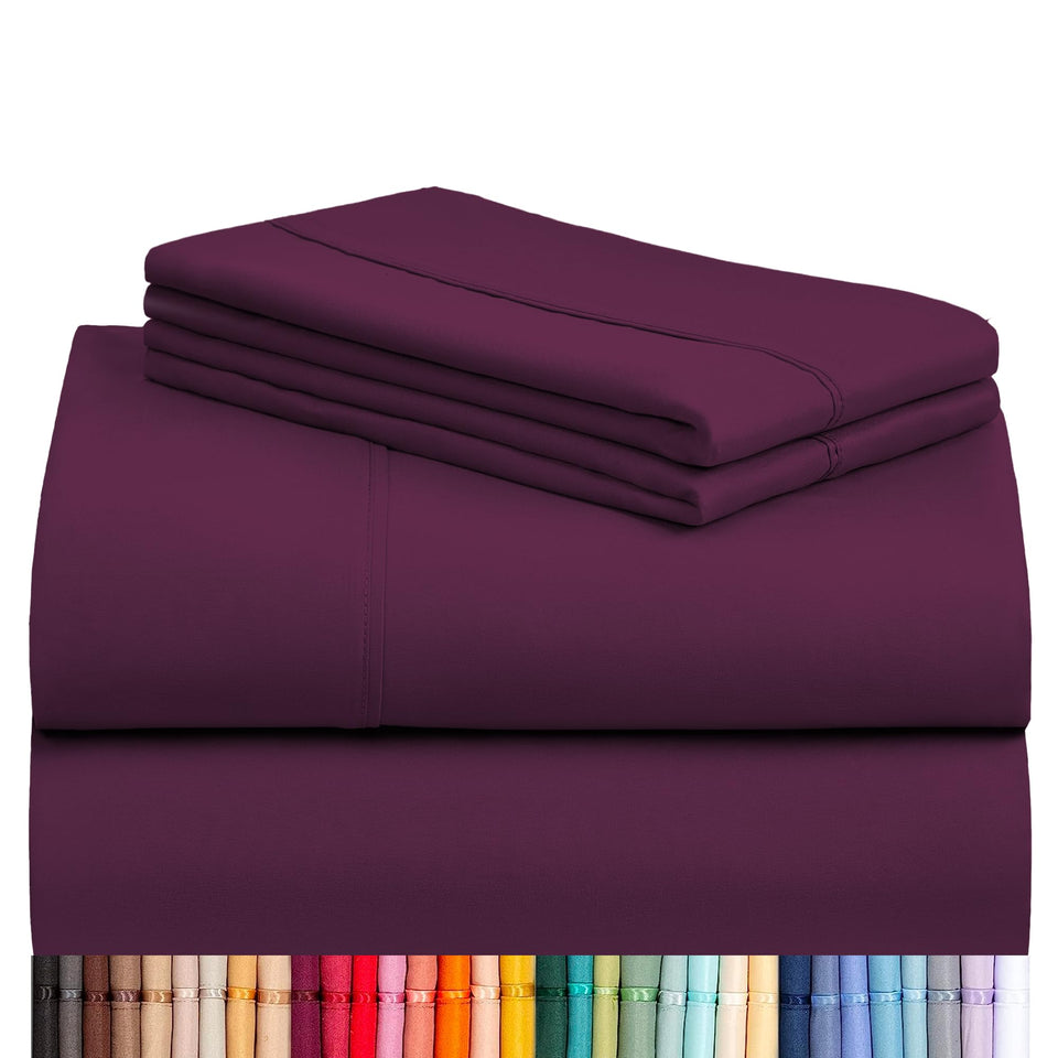 LuxClub 4 PC queen sheet set in eggplant color offers soft, breathable comfort.