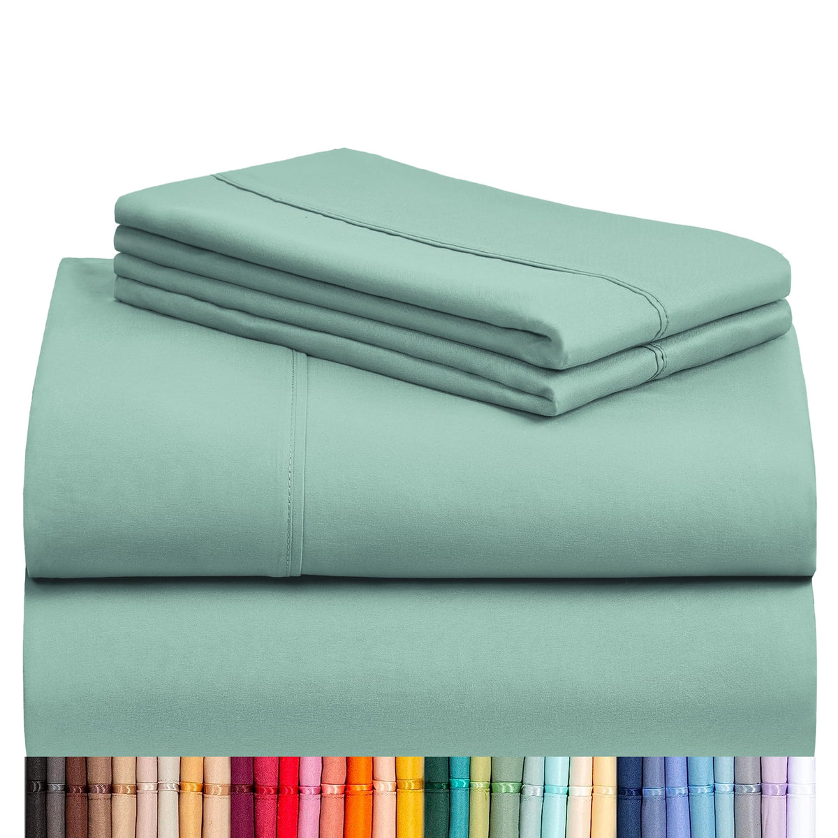 LuxClub 4 PC Queen Sheet Set folded in light teal, inviting daily comfort.