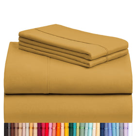 LuxClub 4pc queen sheet set on bed showing breathable microfiber for cool comfort.