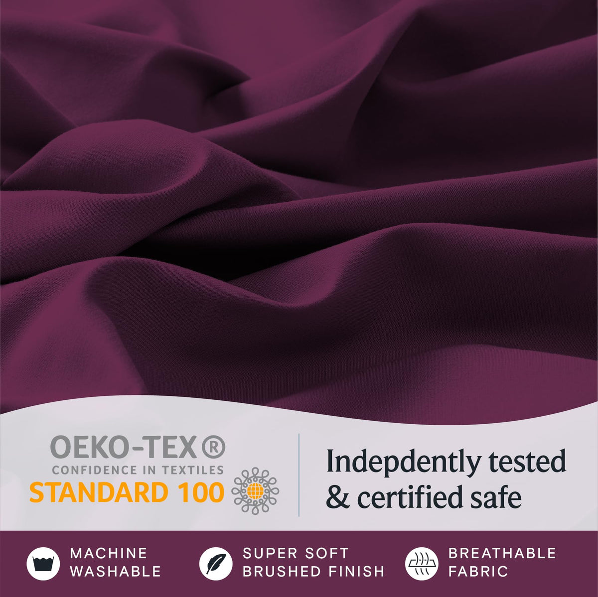 Eco-friendly Oeko-Tex Standard 100 certified sheets ensure safety and quality.
