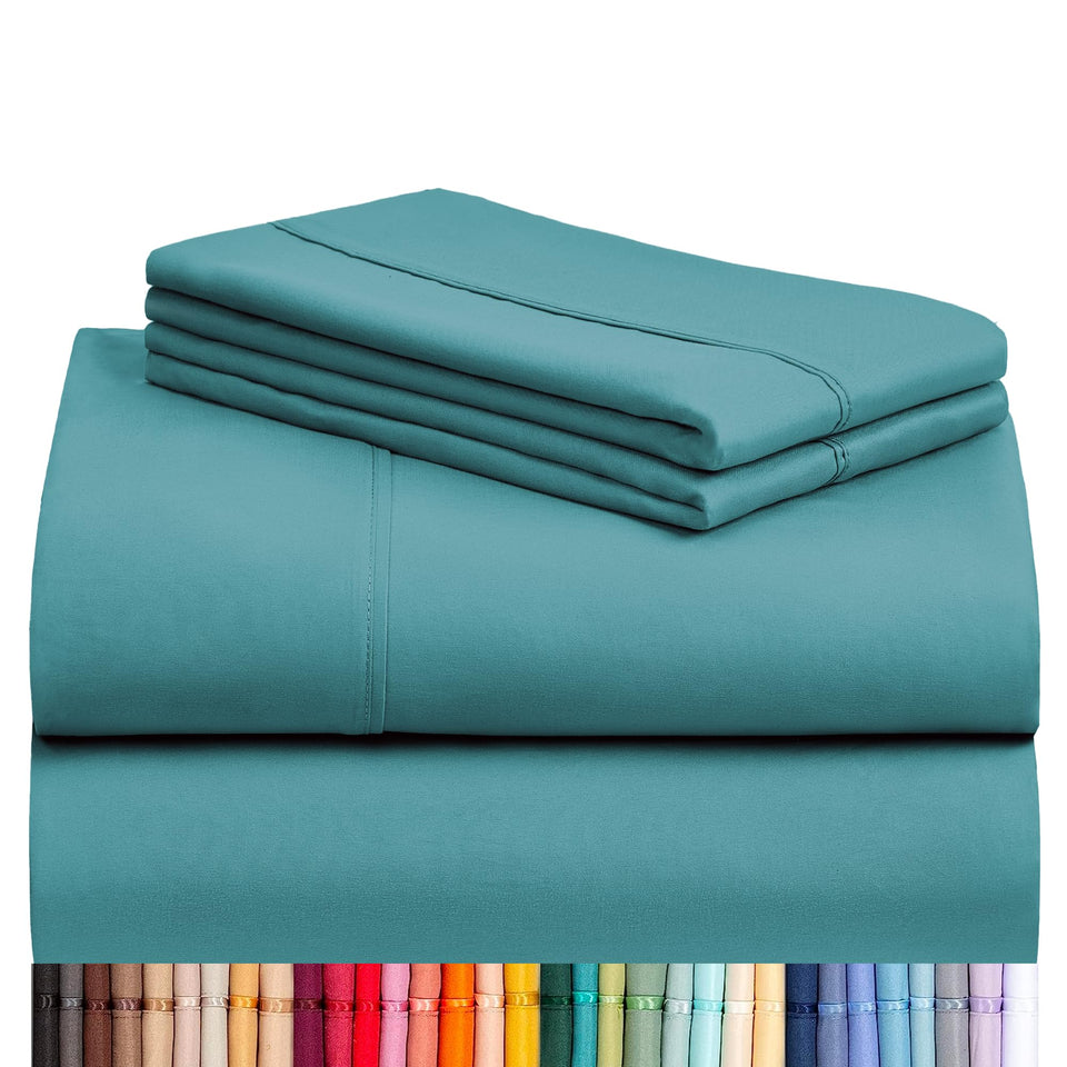 LuxClub fitted sheet teal queen with deep pockets for a secure fit.