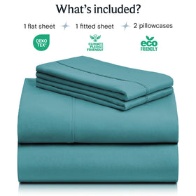 LuxClub flat sheet teal queen adds cooling, breathable microfiber softness.