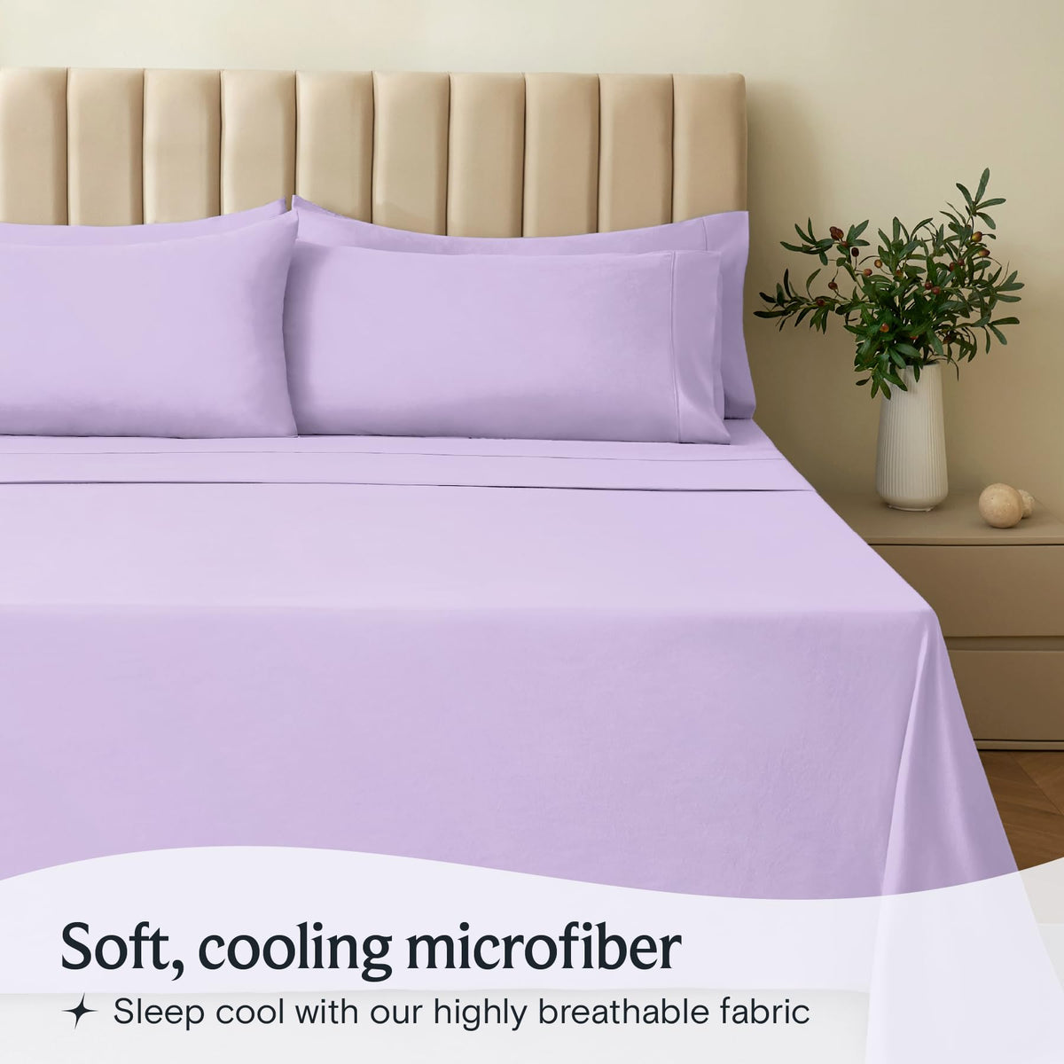 LuxClub lavender flat sheet open to show generous weave.