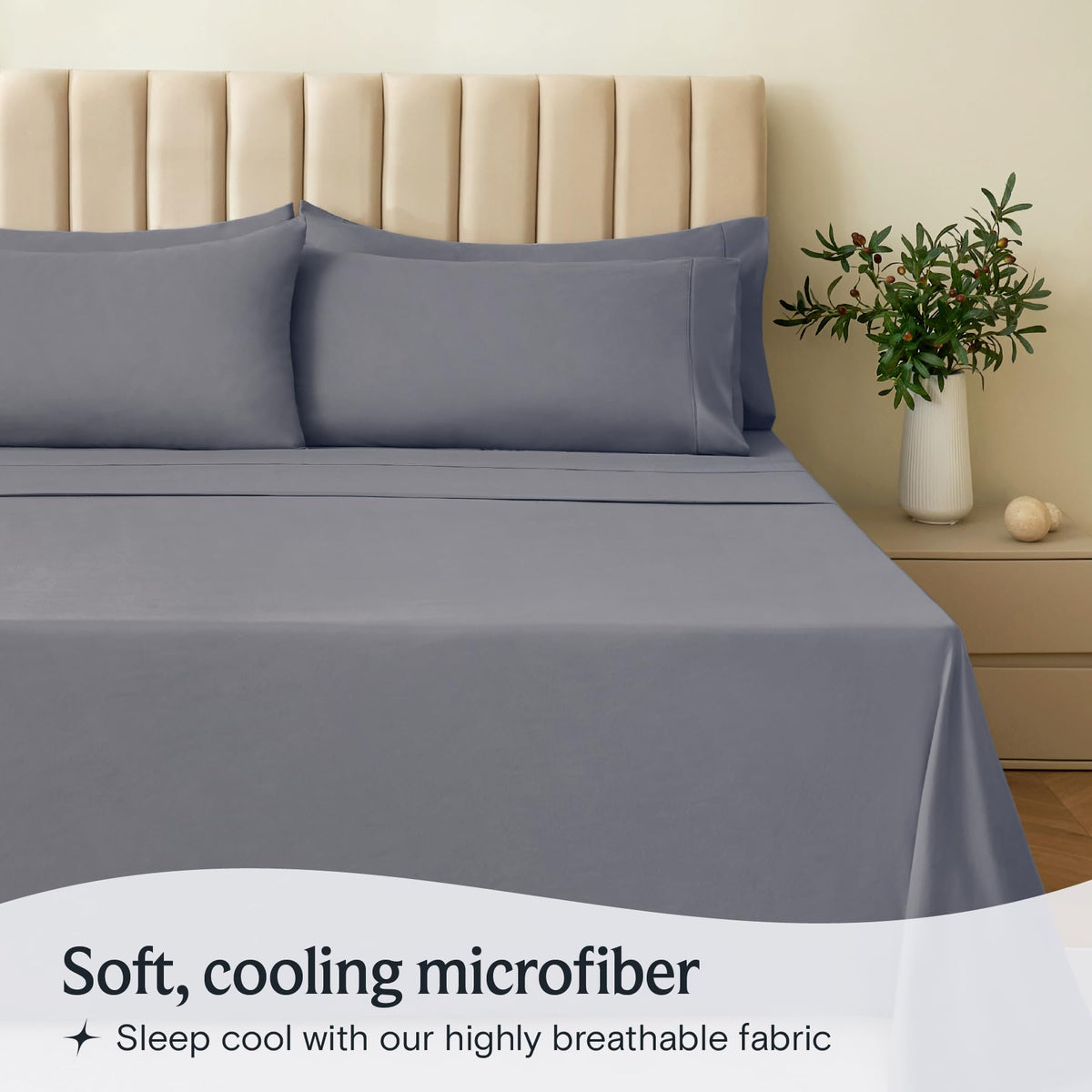 LuxClub queen sheets on bed highlighting 18in deep pockets for secure fit.