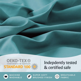 LuxClub wrinkle-free microfiber teal queen keeps bed tidy.