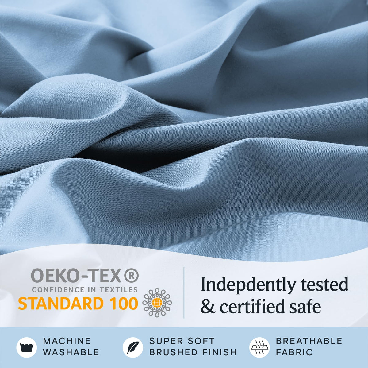 LuxClub wrinkle-free, silky queen sheets stay smooth through the night.