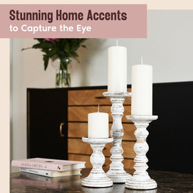 Luxe Designs fireplace mantel candle stand set adds farmhouse elegance.