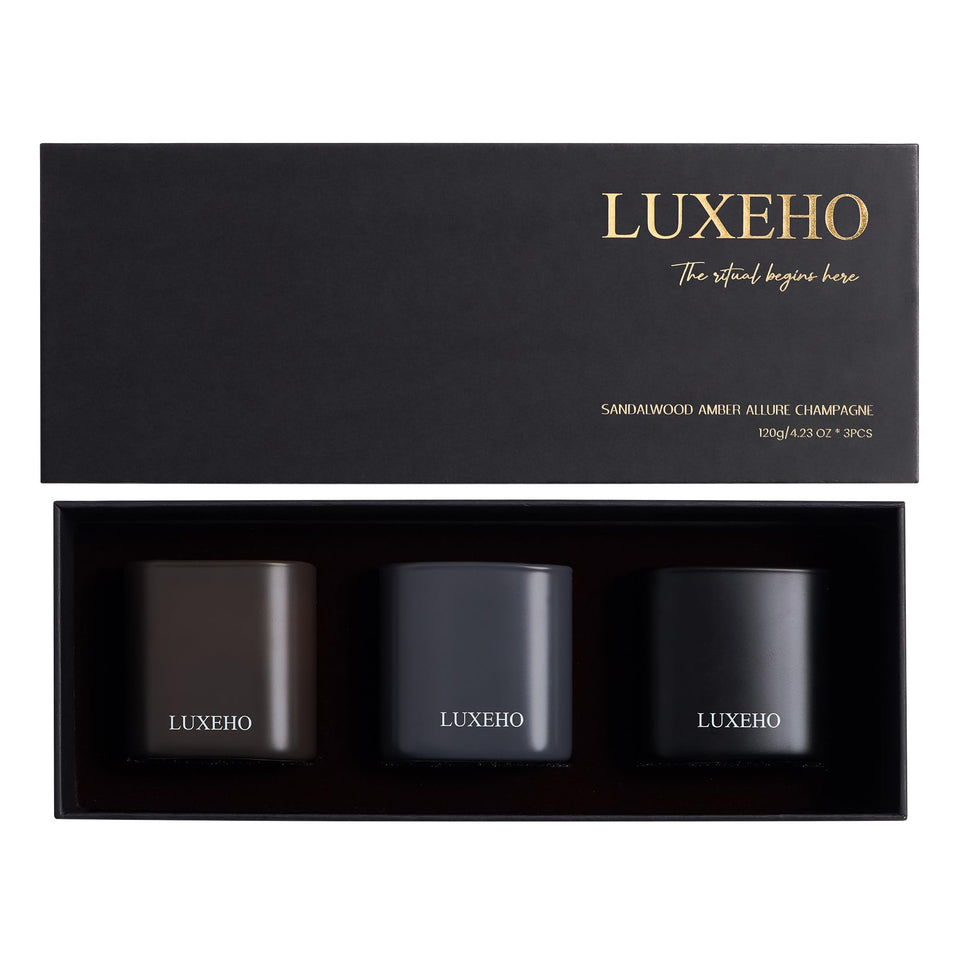 LUXEHO Champagne candle in a black matte jar for refined ambiance