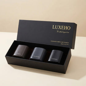 LUXEHO Sandalwood candle close-up highlighting grounding warmth and clean burn