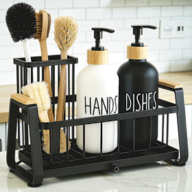 LUXENEST hand and dish soap glass bottles with bamboo pumps for organized countertops.