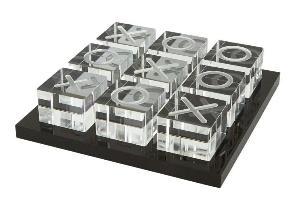 LuxLand Home Tic Tac Toe board with black base adds stylish decor to any tabletop.