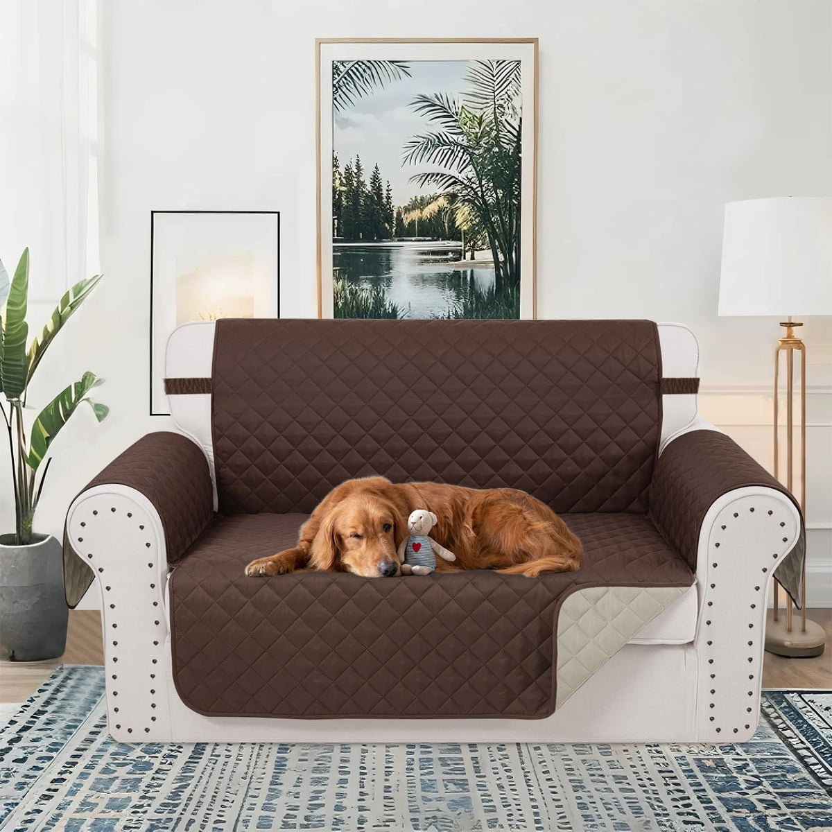 Luxshare Home reversible loveseat cover in beige for quick decor updates and protection