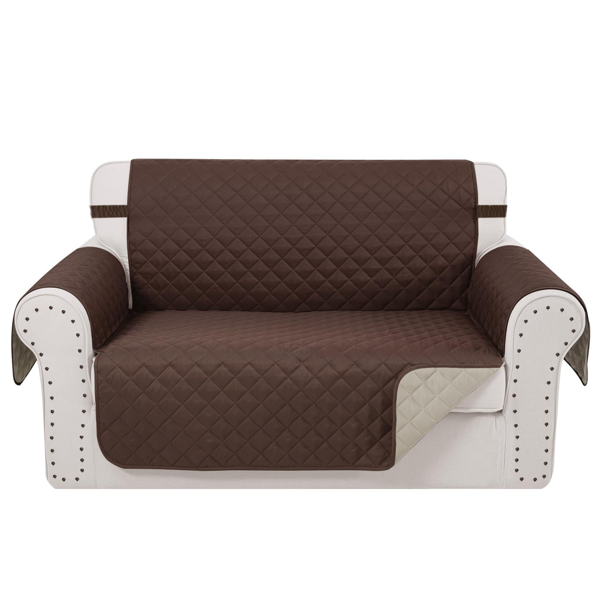 Luxshare Home reversible loveseat cover in chocolate to protect upholstery and refresh style