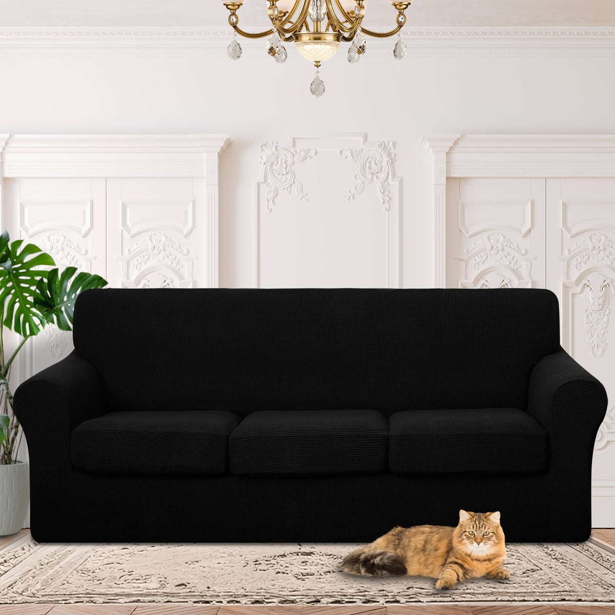 Luxshare Home stretch jacquard 4-piece couch cover ensures a snug fit and protected sofa.