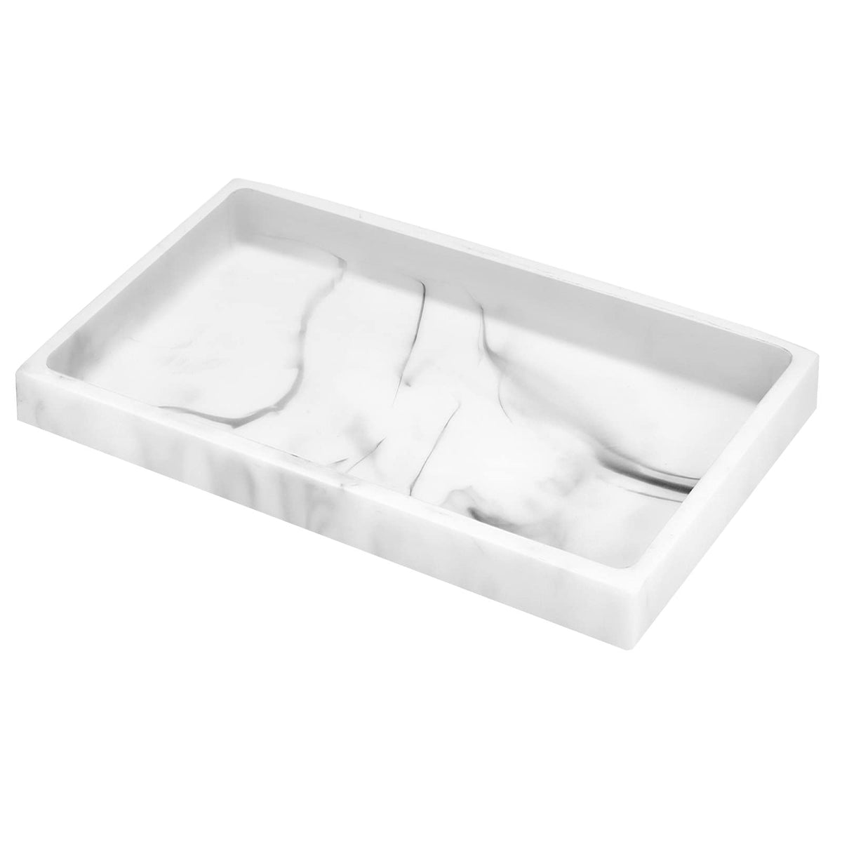 Luxspire bathroom vanity tray in white marble keeps items organized on the counter.