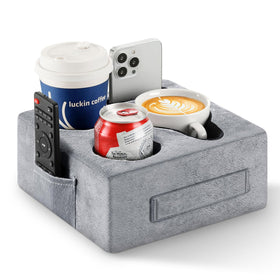 Luxspire couch cup holder tray with four holes for organized drinks and snacks.