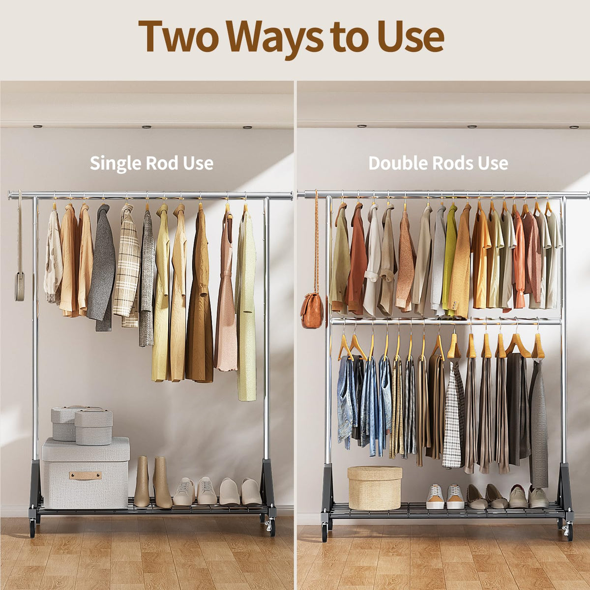 Luxspire double-rod design with extra hanging space for long items