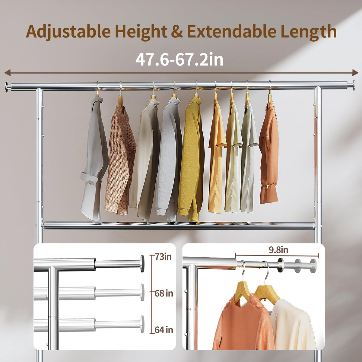 Luxspire rolling rack with wheels and lockable feature for secure placement