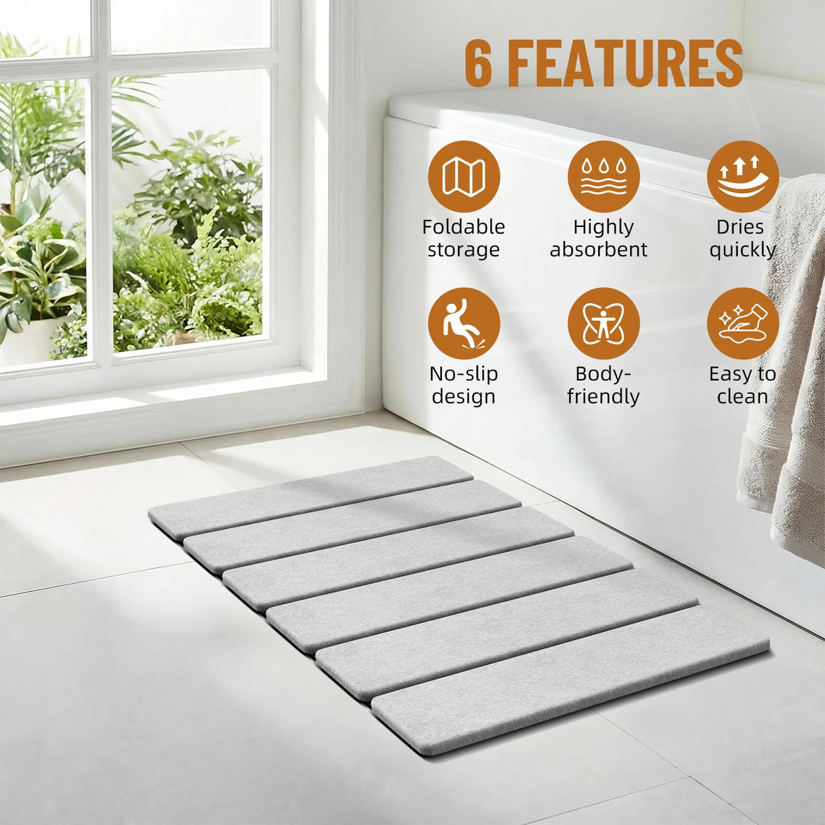Luxspire stone bath mat is easy to clean with a damp cloth.