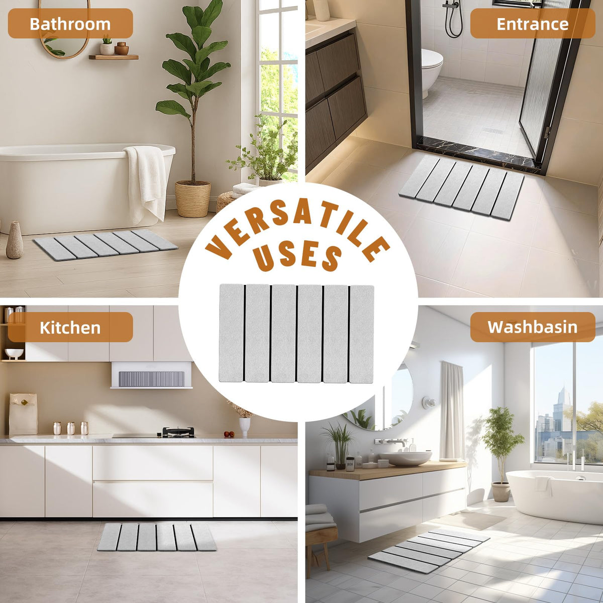 Luxspire stone bath mat in light gray complements modern bathrooms.