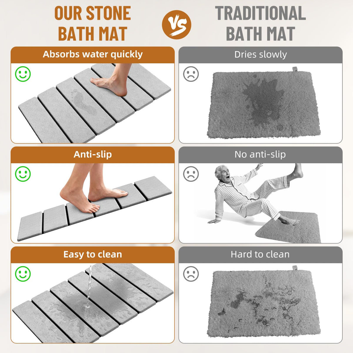 Luxspire stone bath mat rolled for easy storage in cabinets.