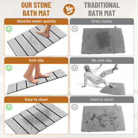 Luxspire stone bath mat rolled for easy storage in cabinets.