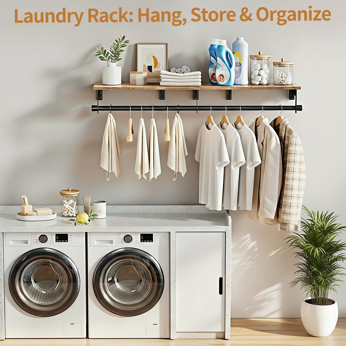 Luxspire wall-mounted clothes rack with hanging garments for organized closet space