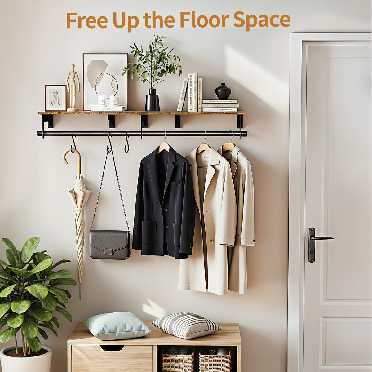 Luxspire wall-mounted clothes rack assembly view with mounting hardware