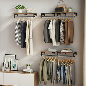 Luxspire wall-mounted clothes rack retro-industrial style wood shelf detail