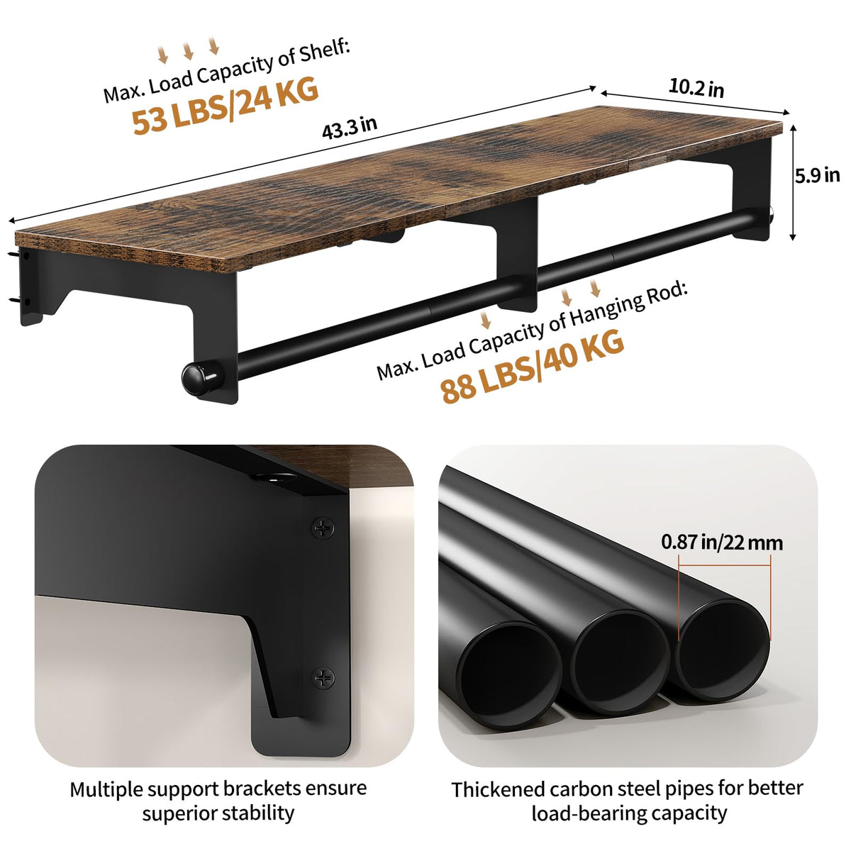 Luxspire wall-mounted clothes rack side view highlights space-saving design
