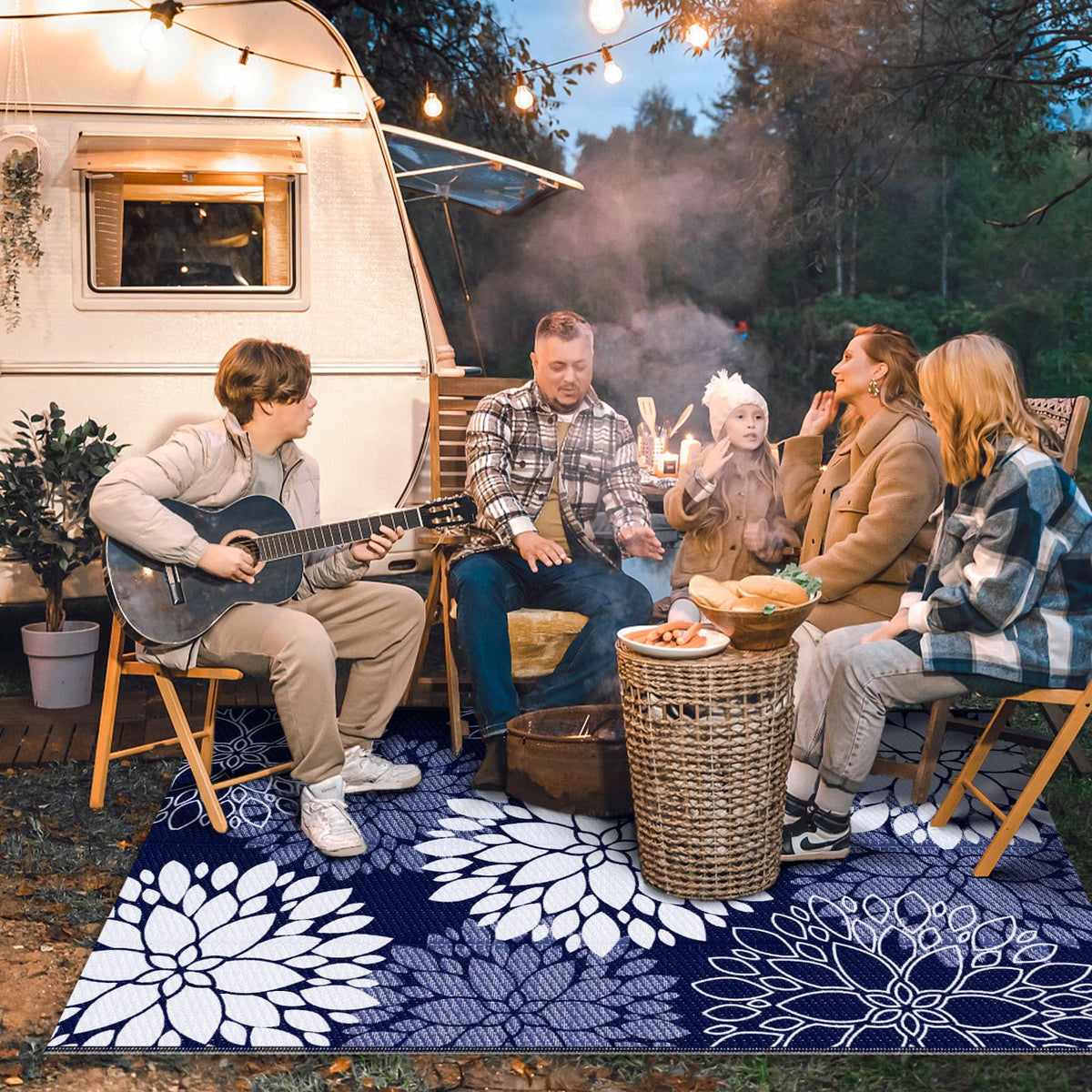 LuxStep Outdoor Rug plastic straw texture in blue, ideal for casual outdoor decor.