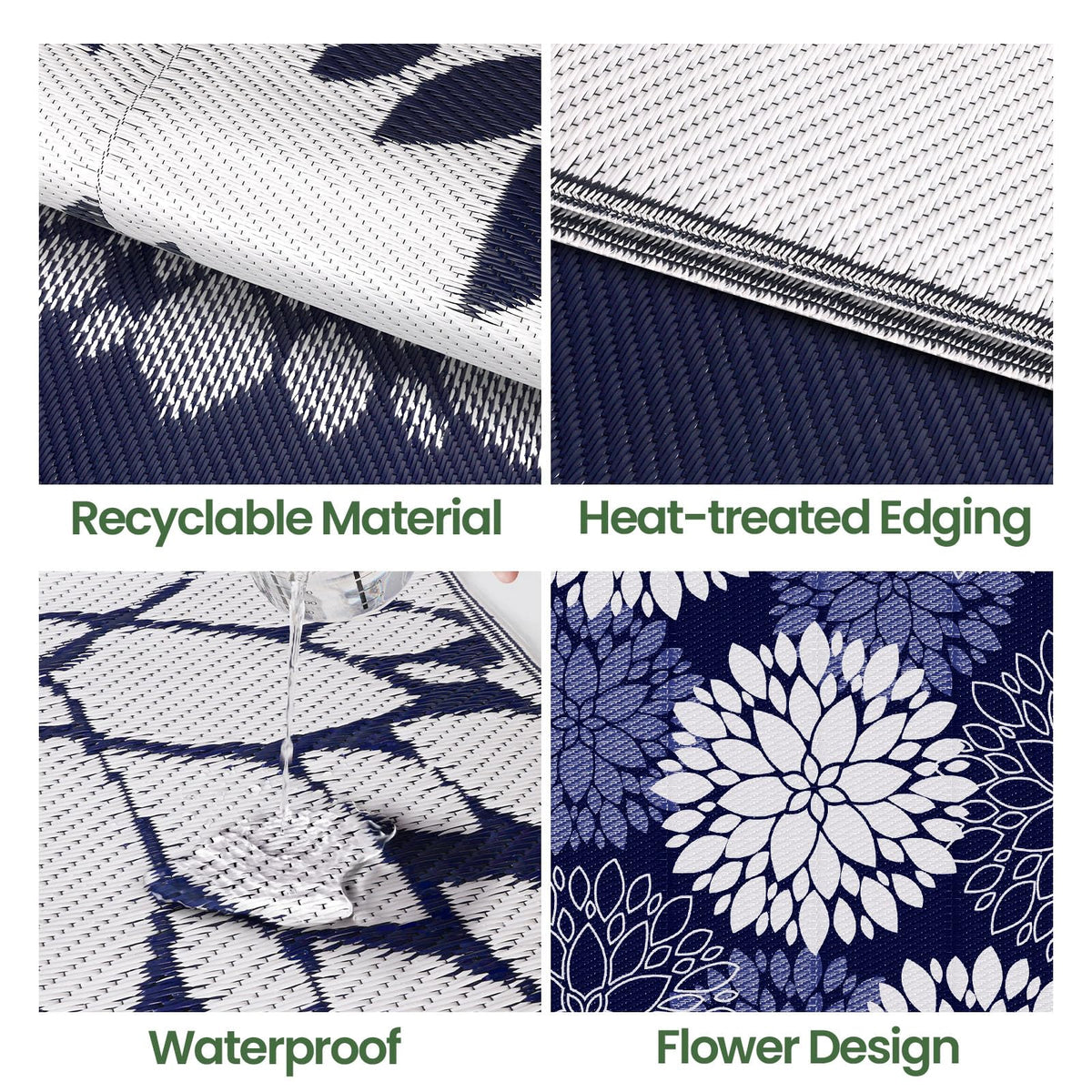 LuxStep Outdoor Rug reinforced edges enhance durability for frequent outdoor use.