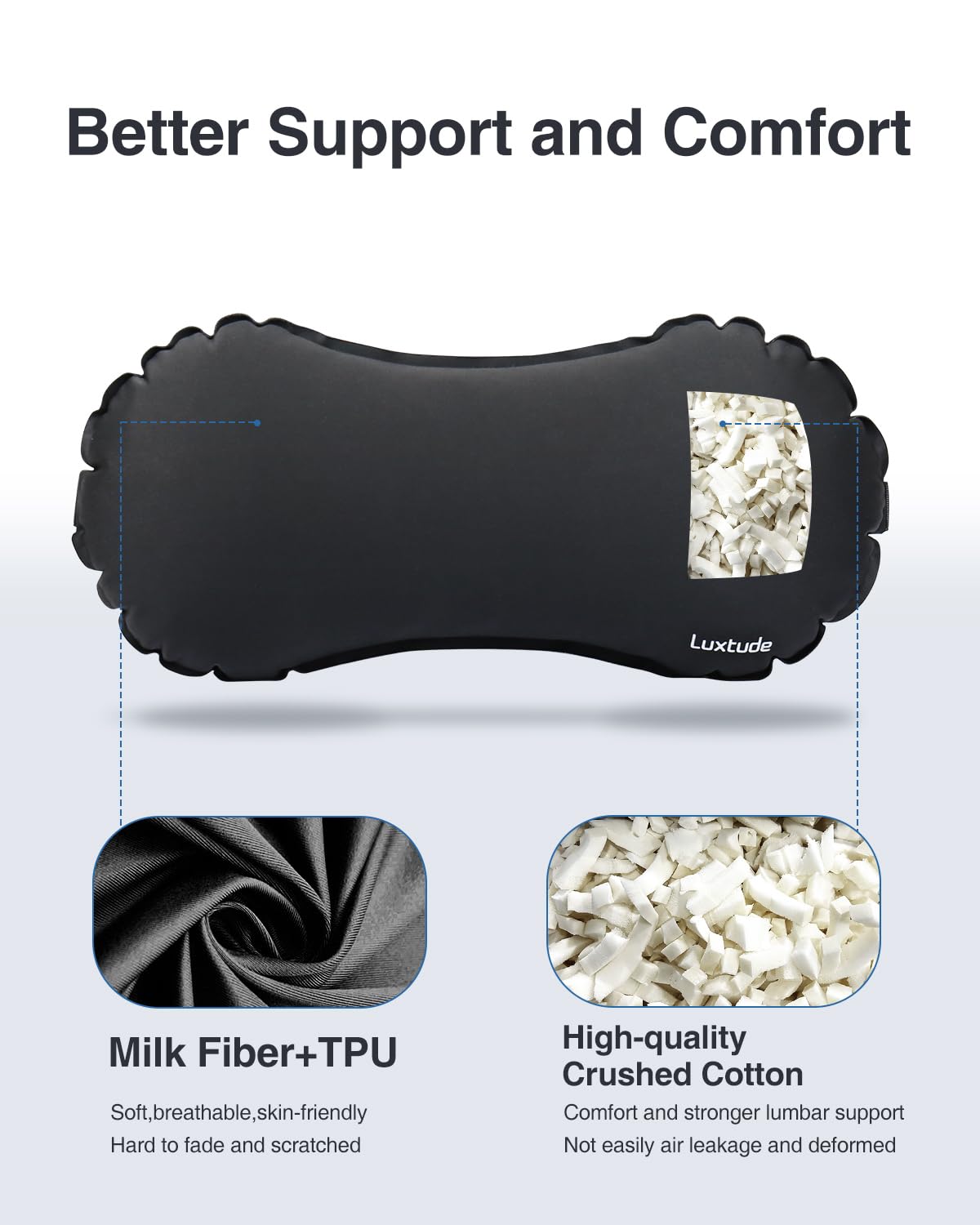 Luxtude lumbar pillow rolls into a compact storage form