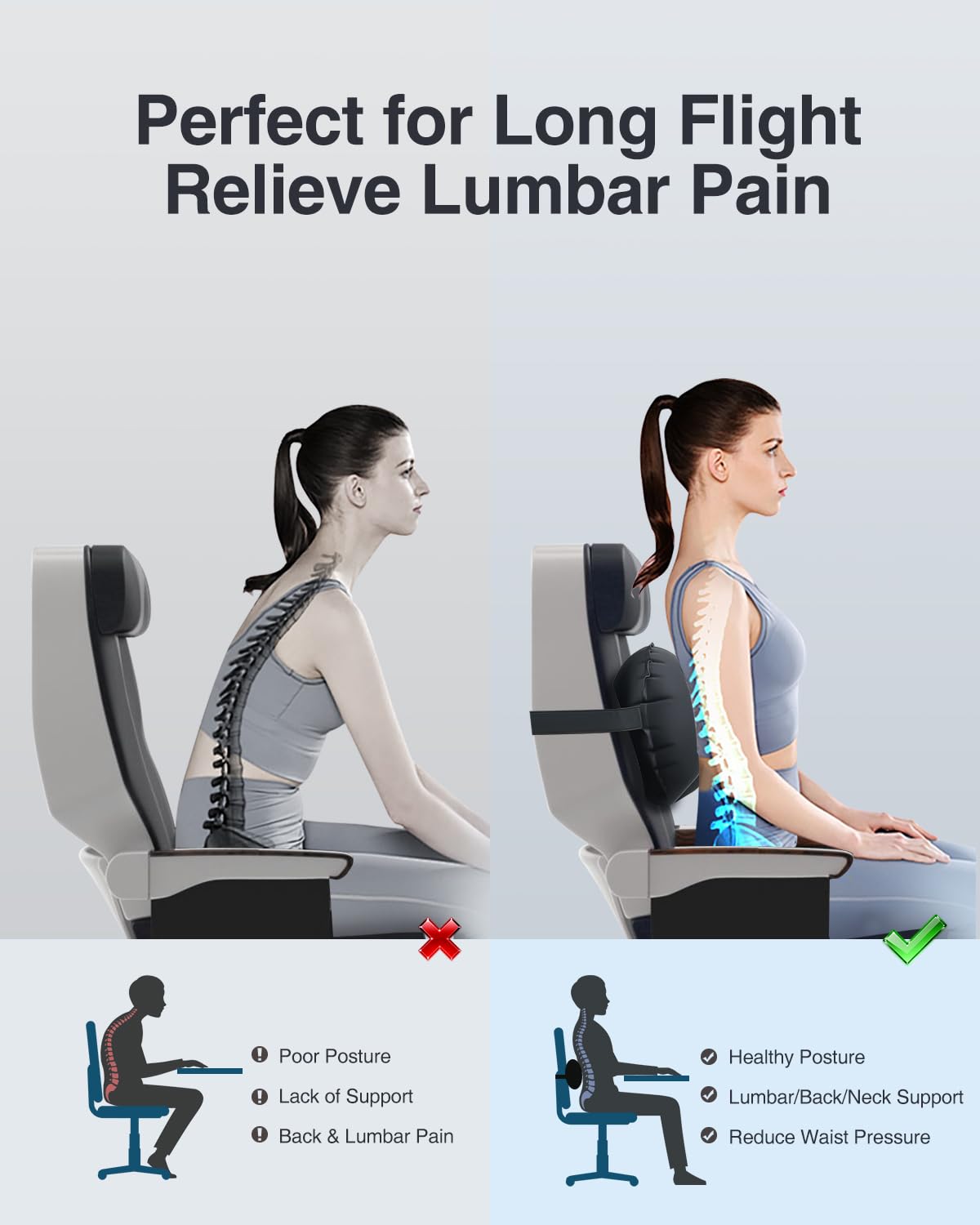Luxtude lumbar-support pillow with soft milk fiber for long workdays