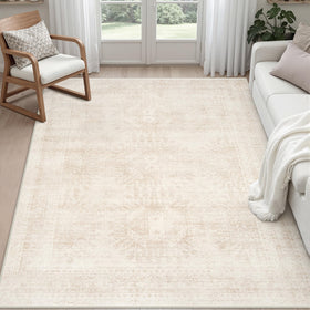 Luxturiy 6x9 beige living room rug adds warm texture and comfort.