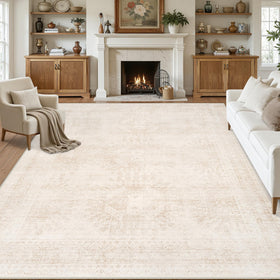 Luxturiy 8x10 vintage beige rug with soft fiber texture for timeless living room decor.